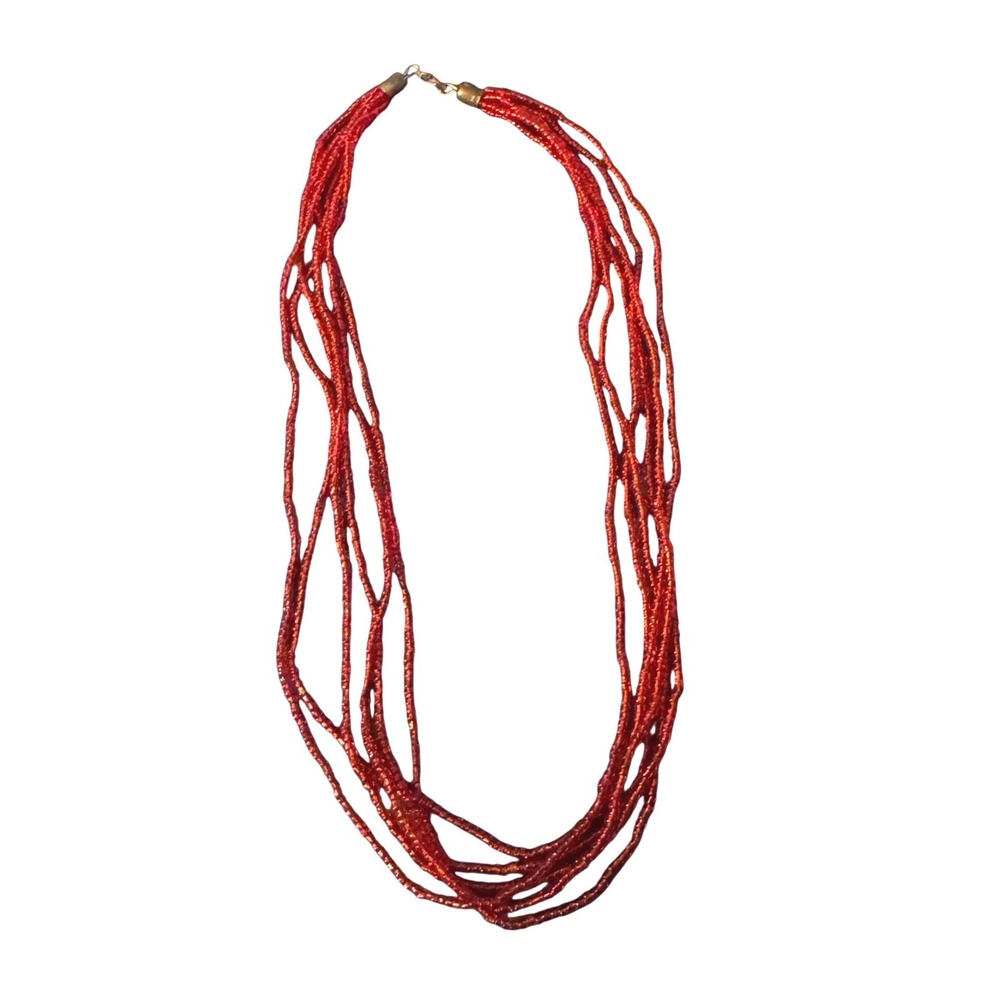 Vintage Red Multi Strand Seed Bead Necklace Bohemian Layered Glass Bead Jewelry‎
